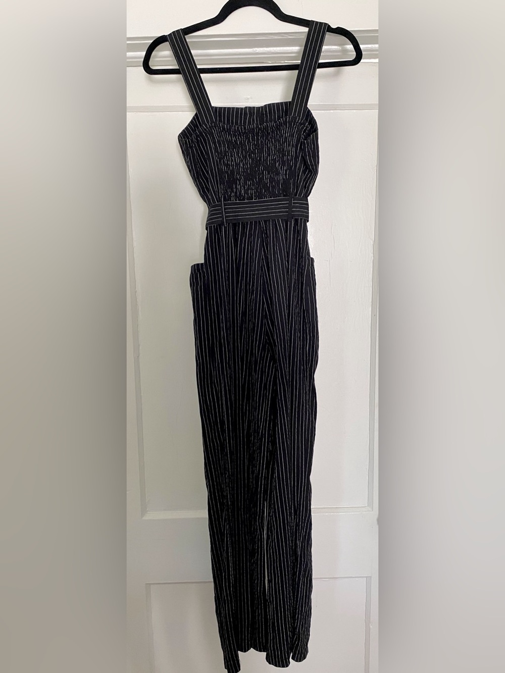 Striped Button-Front Jumpsuit - Picture 2 of 5